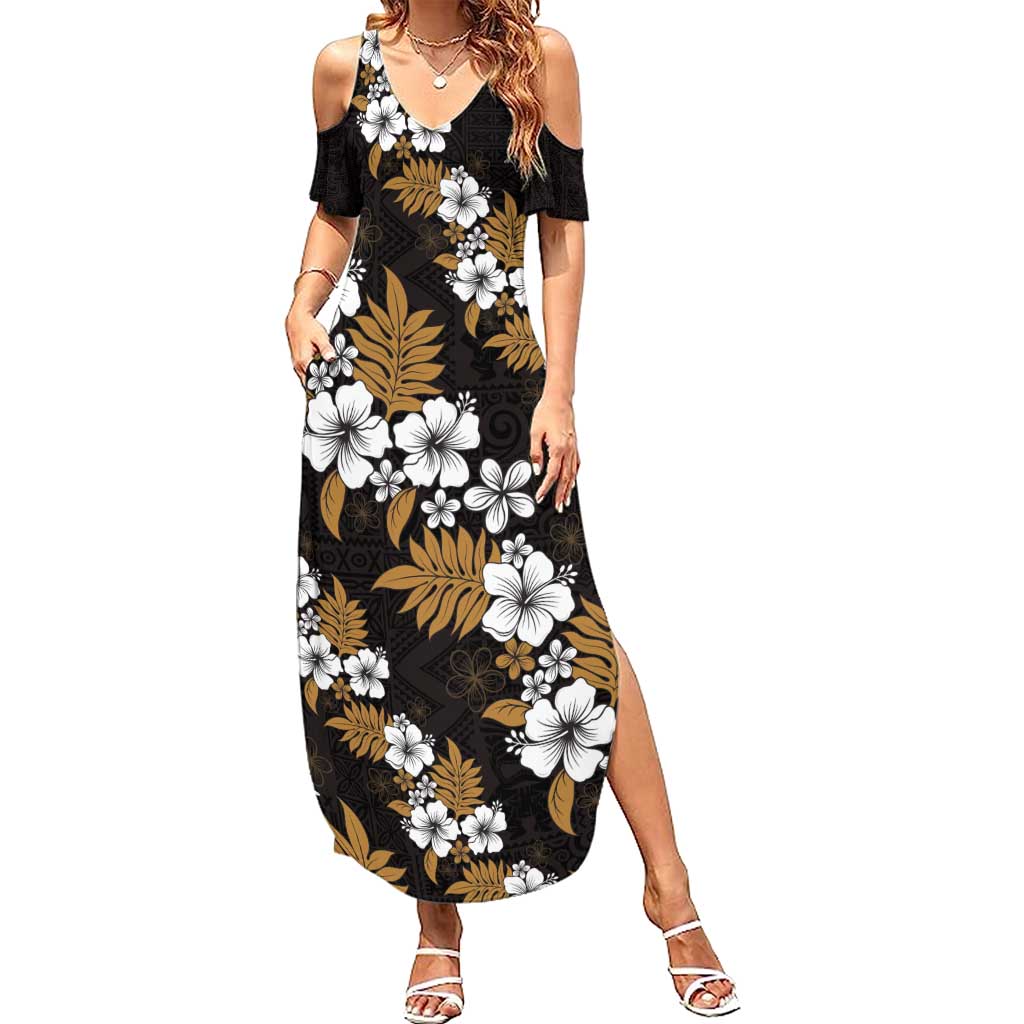 Hawaiian Hibiscus Tribal Floral Brown Family Matching Summer Maxi Dress and Hawaiian Shirt Polynesian Tapa Pattern - Polynesian Pride