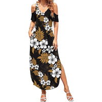 Hawaiian Hibiscus Tribal Floral Brown Family Matching Summer Maxi Dress and Hawaiian Shirt Polynesian Tapa Pattern - Polynesian Pride