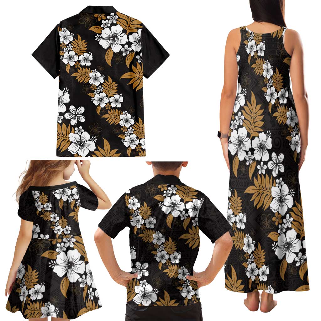 Hawaiian Hibiscus Tribal Floral Brown Family Matching Tank Maxi Dress and Hawaiian Shirt Polynesian Tapa Pattern - Polynesian Pride