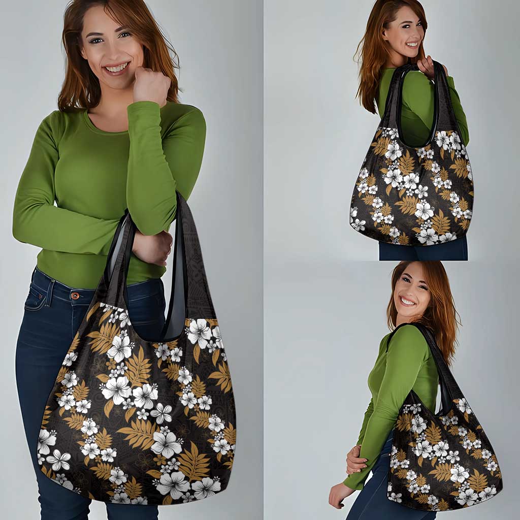 Hawaiian Hibiscus Tribal Floral Brown Grocery Bag Polynesian Tapa Pattern - Polynesian Pride