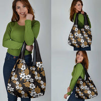 Hawaiian Hibiscus Tribal Floral Brown Grocery Bag Polynesian Tapa Pattern - Polynesian Pride