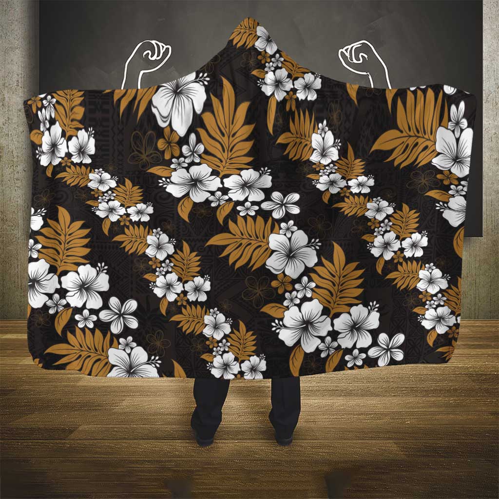 Hawaiian Hibiscus Tribal Floral Brown Hooded Blanket Polynesian Tapa Pattern - Polynesian Pride