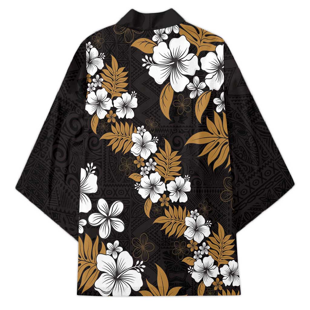 Hawaiian Hibiscus Tribal Floral Brown Kimono Polynesian Tapa Pattern - Polynesian Pride