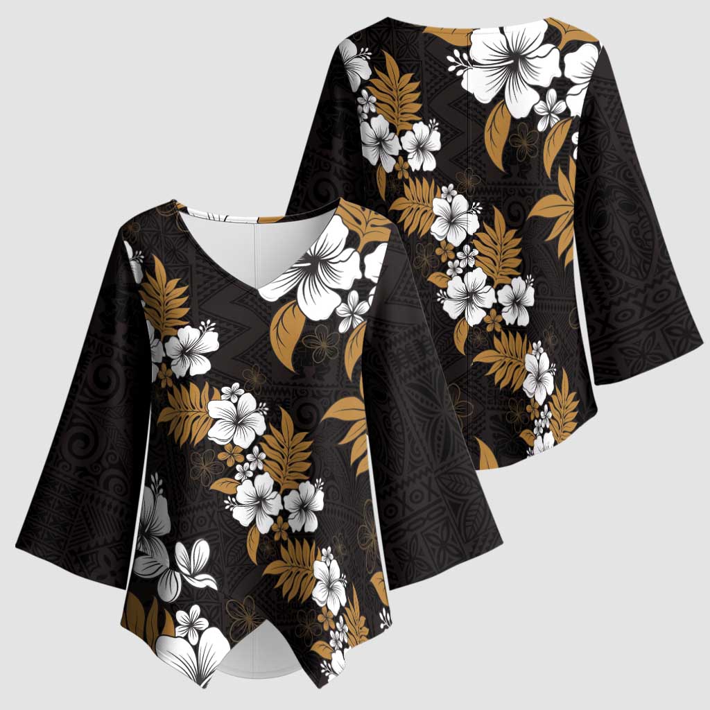 Hawaiian Hibiscus Tribal Floral Brown Kimono Sleeve Blouse Polynesian Tapa Pattern - Polynesian Pride