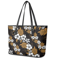 Hawaiian Hibiscus Tribal Floral Brown Leather Tote Bag Polynesian Tapa Pattern - Polynesian Pride