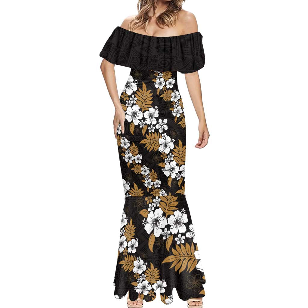 Hawaiian Hibiscus Tribal Floral Brown Mermaid Dress Polynesian Tapa Pattern - Polynesian Pride