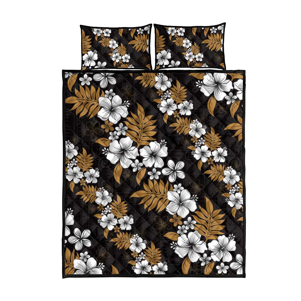 Hawaiian Hibiscus Tribal Floral Brown Quilt Bed Set Polynesian Tapa Pattern - Polynesian Pride