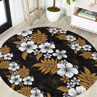 Hawaiian Hibiscus Tribal Floral Brown Round Carpet Polynesian Tapa Pattern - Polynesian Pride