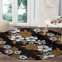 Hawaiian Hibiscus Tribal Floral Brown Round Carpet Polynesian Tapa Pattern - Polynesian Pride