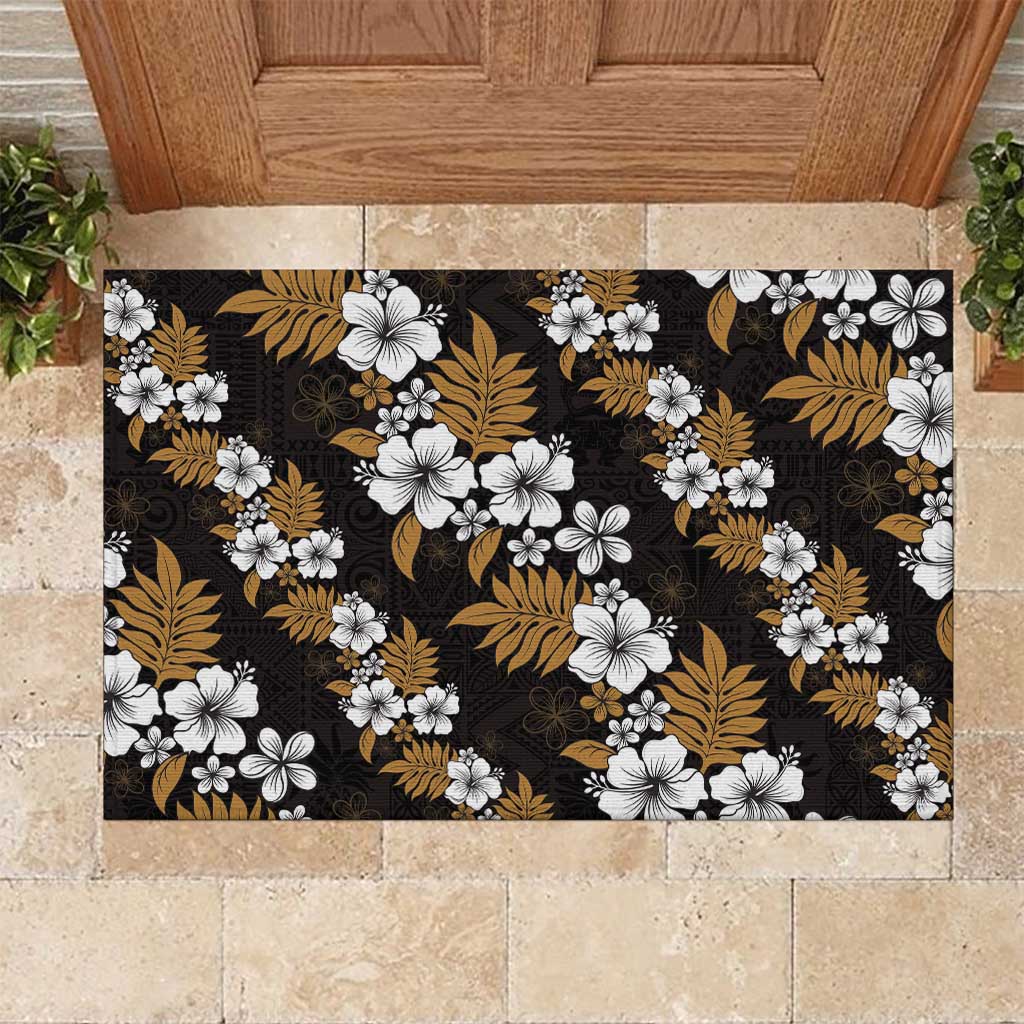 Hawaiian Hibiscus Tribal Floral Brown Rubber Doormat Polynesian Tapa Pattern - Polynesian Pride