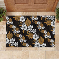 Hawaiian Hibiscus Tribal Floral Brown Rubber Doormat Polynesian Tapa Pattern - Polynesian Pride