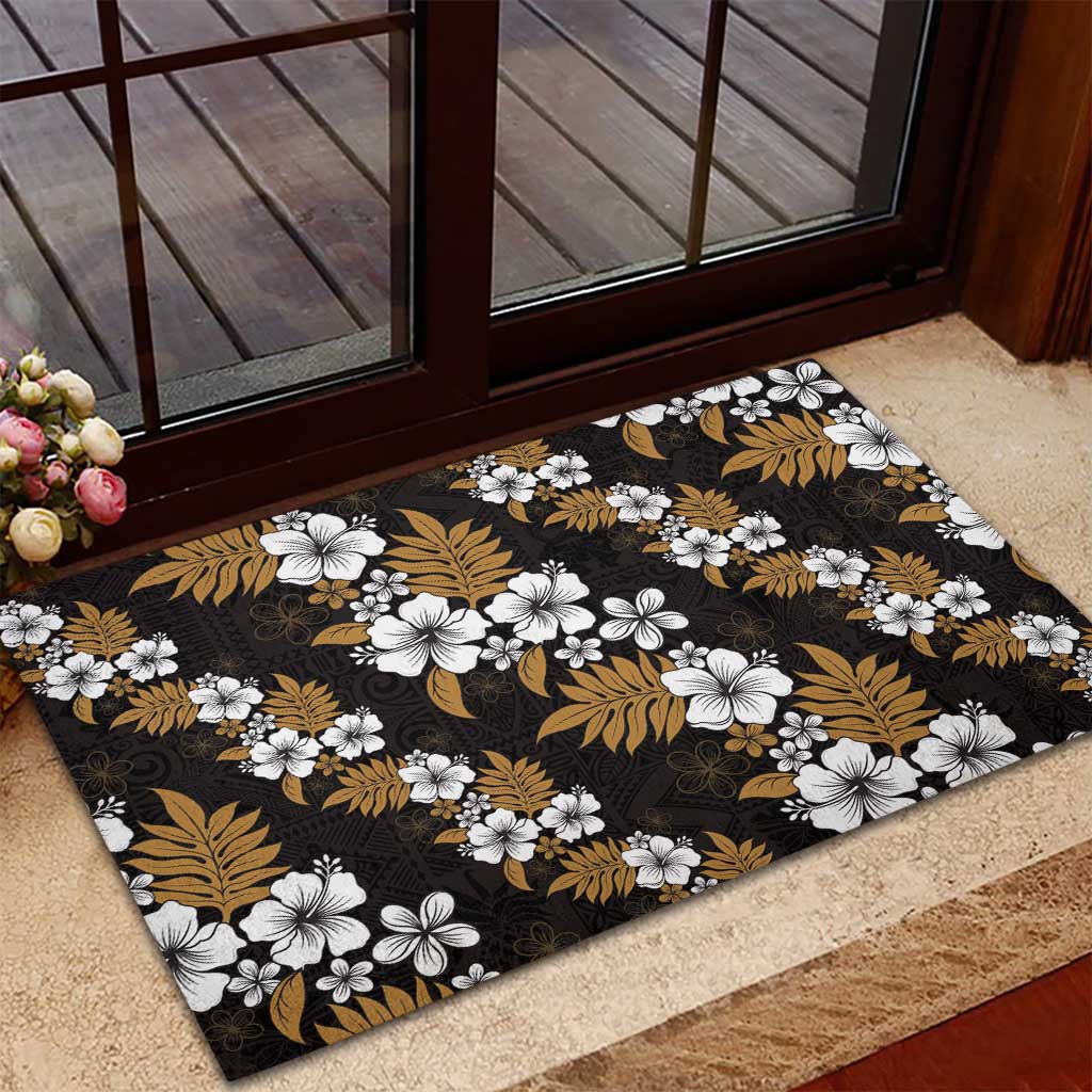 Hawaiian Hibiscus Tribal Floral Brown Rubber Doormat Polynesian Tapa Pattern - Polynesian Pride
