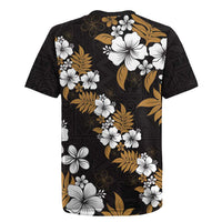 Hawaiian Hibiscus Tribal Floral Brown Rugby Jersey Polynesian Tapa Pattern - Polynesian Pride