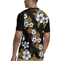 Hawaiian Hibiscus Tribal Floral Brown Rugby Jersey Polynesian Tapa Pattern - Polynesian Pride