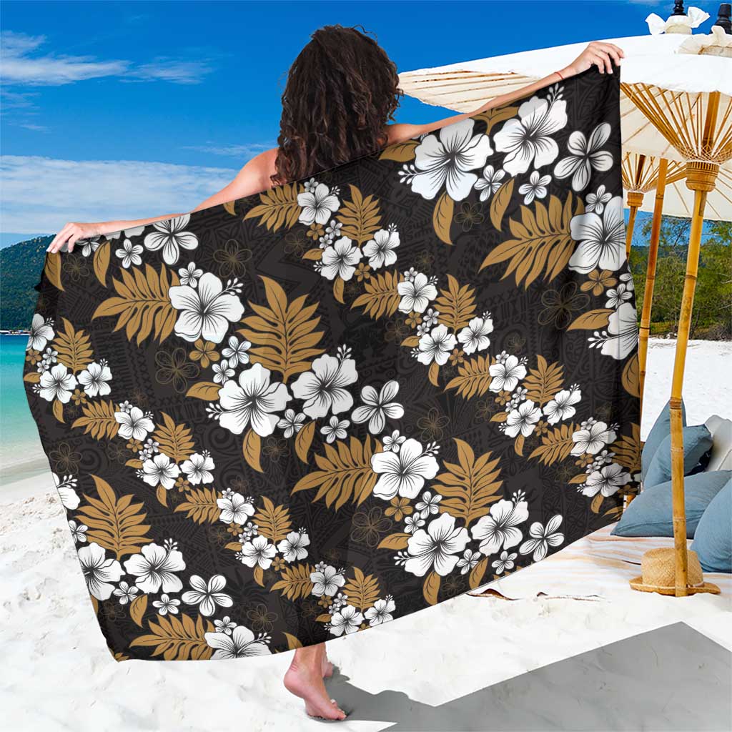 Hawaiian Hibiscus Tribal Floral Brown Sarong Polynesian Tapa Pattern - Polynesian Pride