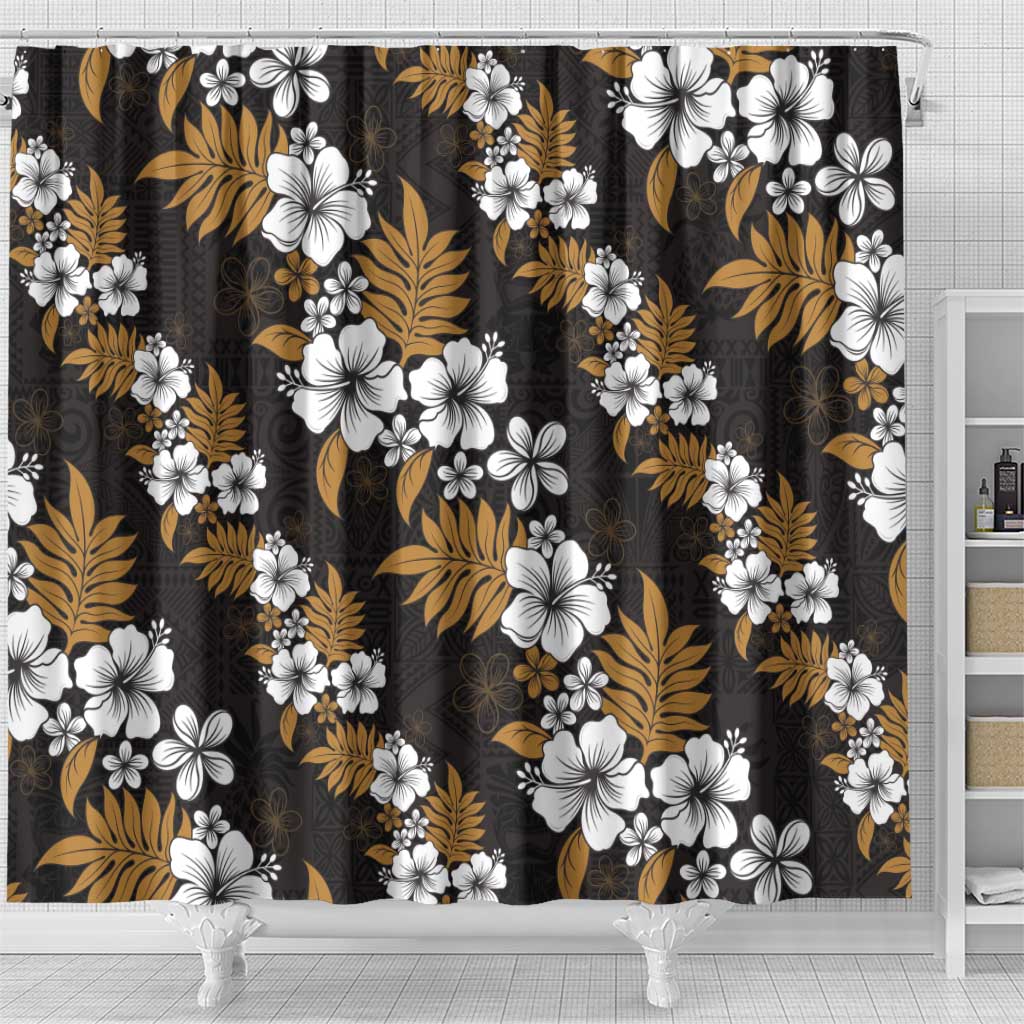 Hawaiian Hibiscus Tribal Floral Brown Shower Curtain Polynesian Tapa Pattern - Polynesian Pride