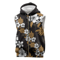 Hawaiian Hibiscus Tribal Floral Brown Sleeveless Zip Hoodie Polynesian Tapa Pattern - Polynesian Pride
