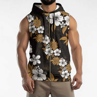 Hawaiian Hibiscus Tribal Floral Brown Sleeveless Zip Hoodie Polynesian Tapa Pattern - Polynesian Pride