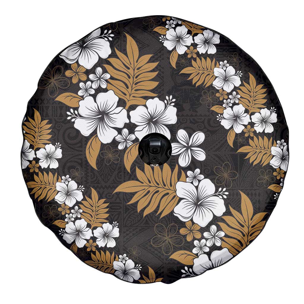 Hawaiian Hibiscus Tribal Floral Brown Spare Tire Cover Polynesian Tapa Pattern - Polynesian Pride