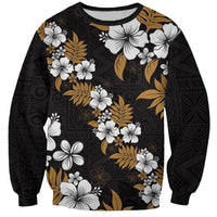 Hawaiian Hibiscus Tribal Floral Brown Sweatshirt Polynesian Tapa Pattern - Polynesian Pride