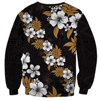 Hawaiian Hibiscus Tribal Floral Brown Sweatshirt Polynesian Tapa Pattern - Polynesian Pride