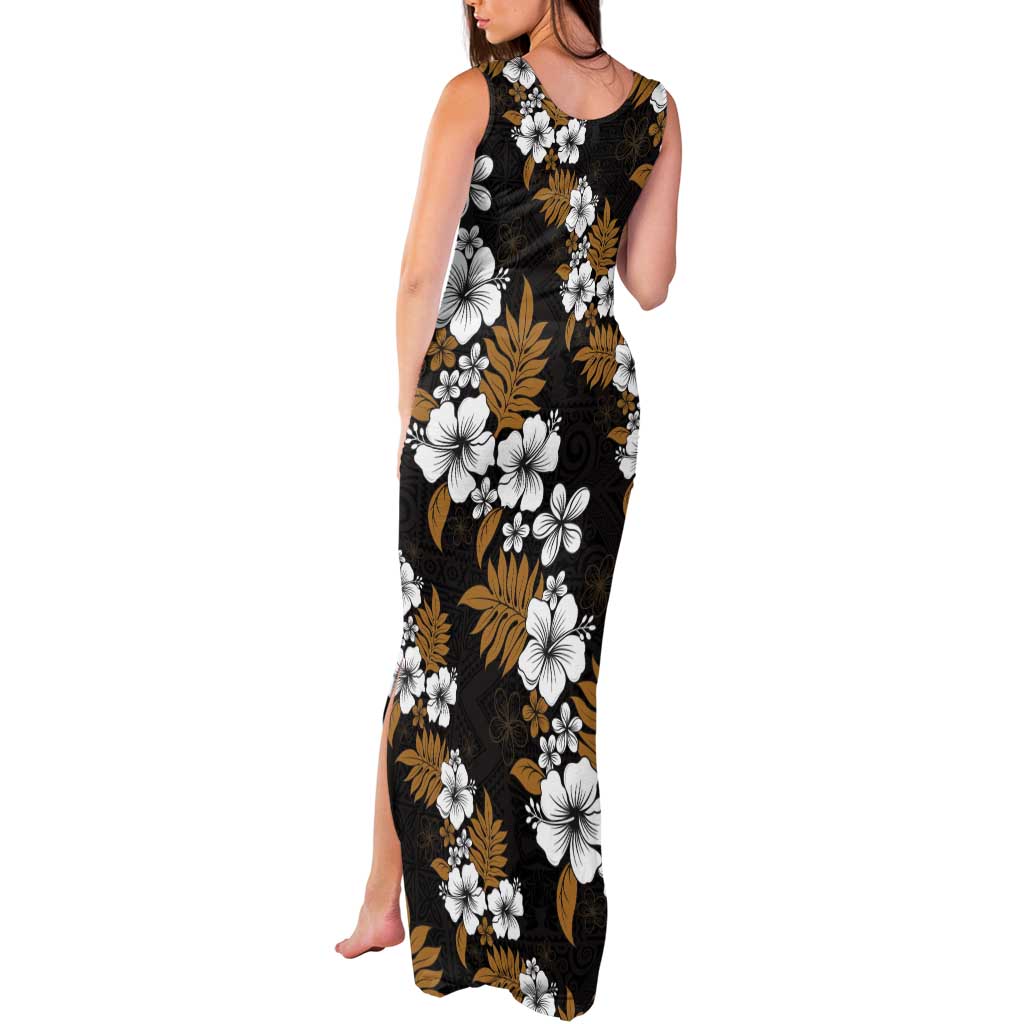 Hawaiian Hibiscus Tribal Floral Brown Tank Maxi Dress Polynesian Tapa Pattern - Polynesian Pride
