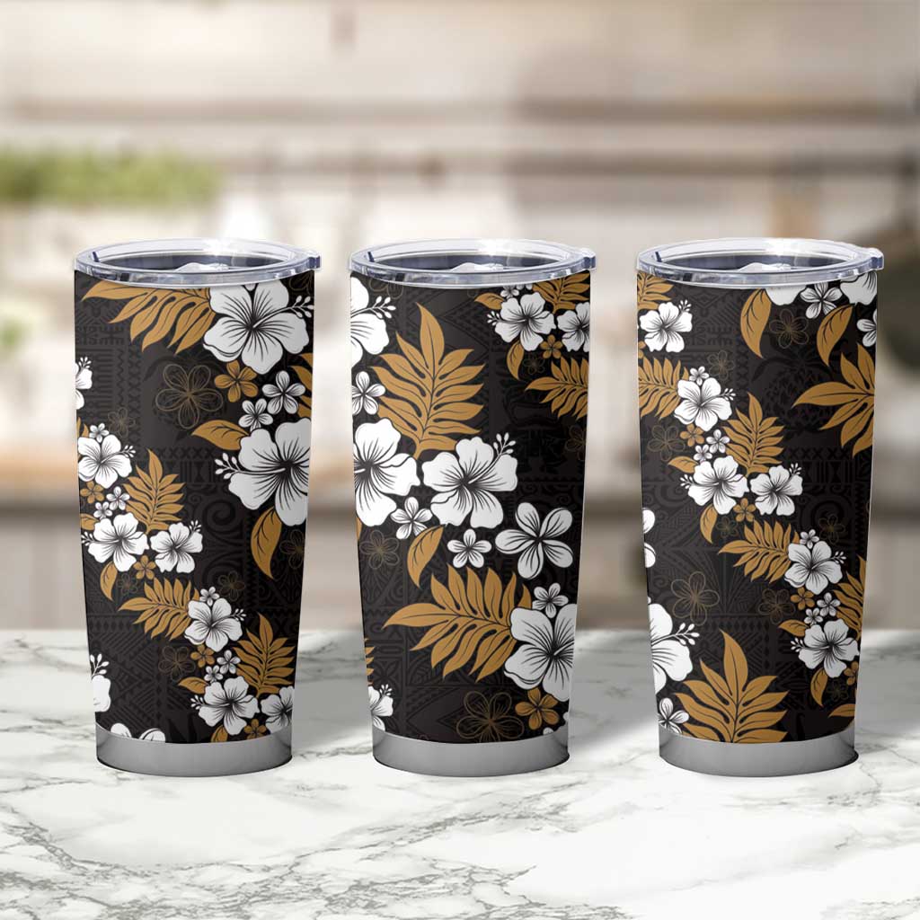 Hawaiian Hibiscus Tribal Floral Brown Tumbler Cup Polynesian Tapa Pattern - Polynesian Pride