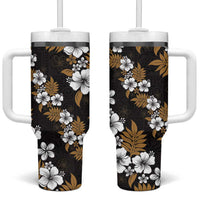 Hawaiian Hibiscus Tribal Floral Brown Tumbler With Handle Polynesian Tapa Pattern - Polynesian Pride