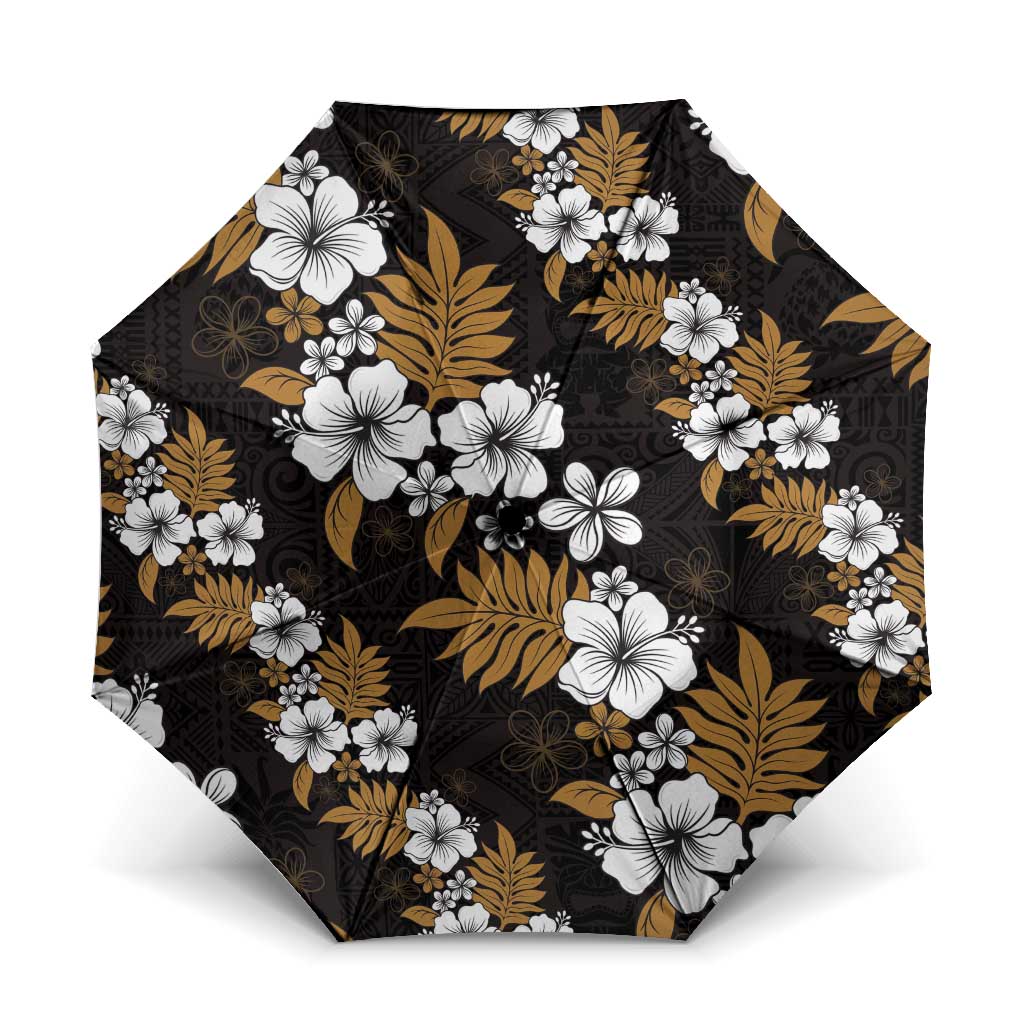 Hawaiian Hibiscus Tribal Floral Brown Umbrella Polynesian Tapa Pattern - Polynesian Pride