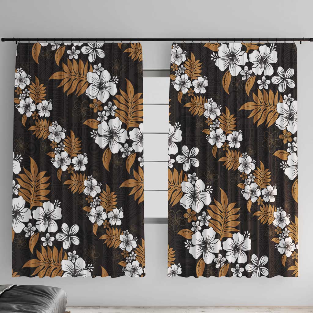 Hawaiian Hibiscus Tribal Floral Brown Window Curtain Polynesian Tapa Pattern LT01 With Hooks Brown - Polynesian Pride