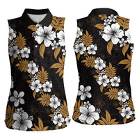 Hawaiian Hibiscus Tribal Floral Brown Women Sleeveless Polo Shirt Polynesian Tapa Pattern - Polynesian Pride