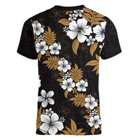 Hawaiian Hibiscus Tribal Floral Brown Women V-Neck T-Shirt Polynesian Tapa Pattern - Polynesian Pride