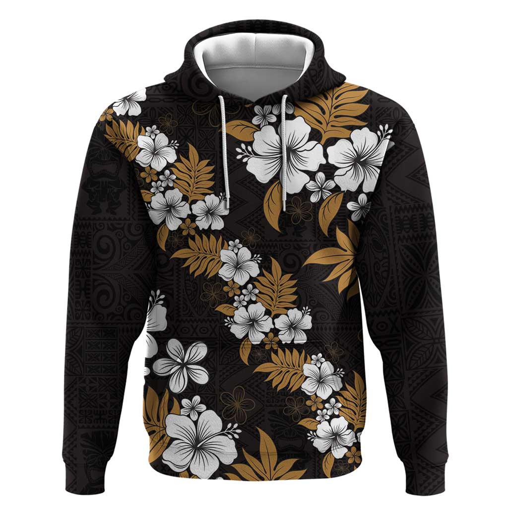 Hawaiian Hibiscus Tribal Floral Brown Zip Hoodie Polynesian Tapa Pattern - Polynesian Pride