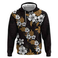 Hawaiian Hibiscus Tribal Floral Brown Zip Hoodie Polynesian Tapa Pattern - Polynesian Pride