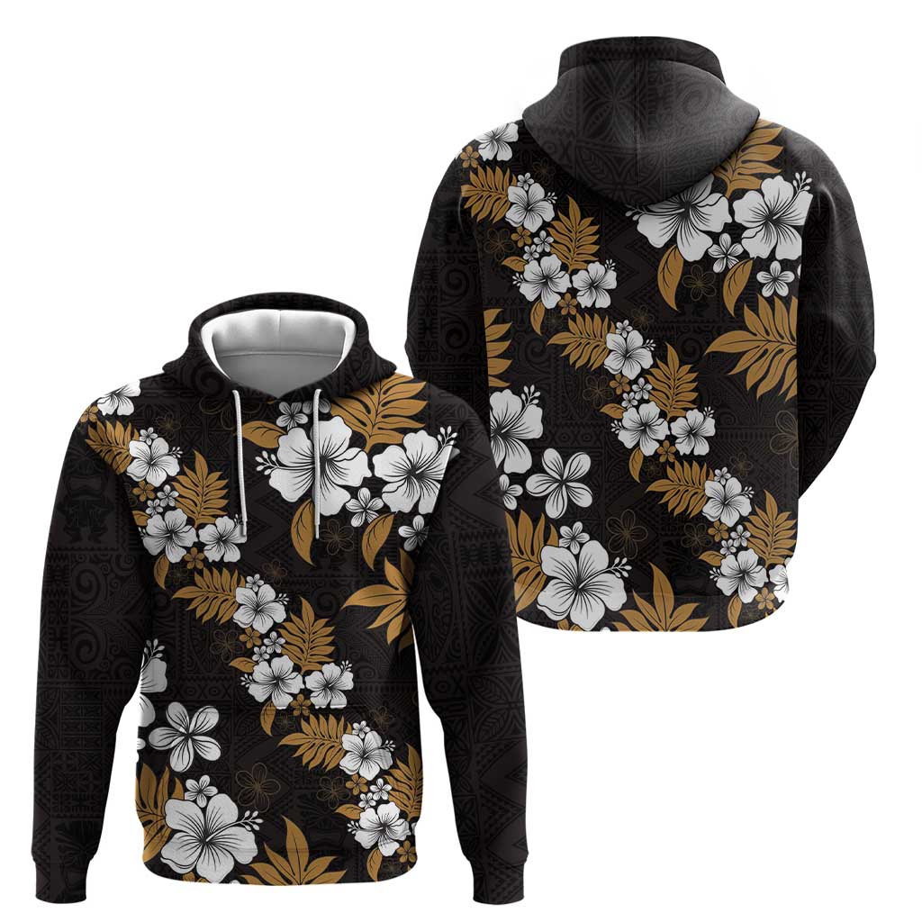 Hawaiian Hibiscus Tribal Floral Brown Zip Hoodie Polynesian Tapa Pattern - Polynesian Pride