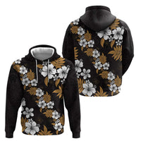 Hawaiian Hibiscus Tribal Floral Brown Zip Hoodie Polynesian Tapa Pattern - Polynesian Pride
