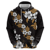 Hawaiian Hibiscus Tribal Floral Brown Zip Hoodie Polynesian Tapa Pattern - Polynesian Pride