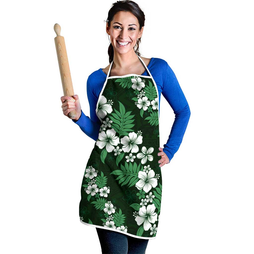 Hawaiian Hibiscus Tribal Floral Green Apron Polynesian Tapa Pattern - Polynesian Pride