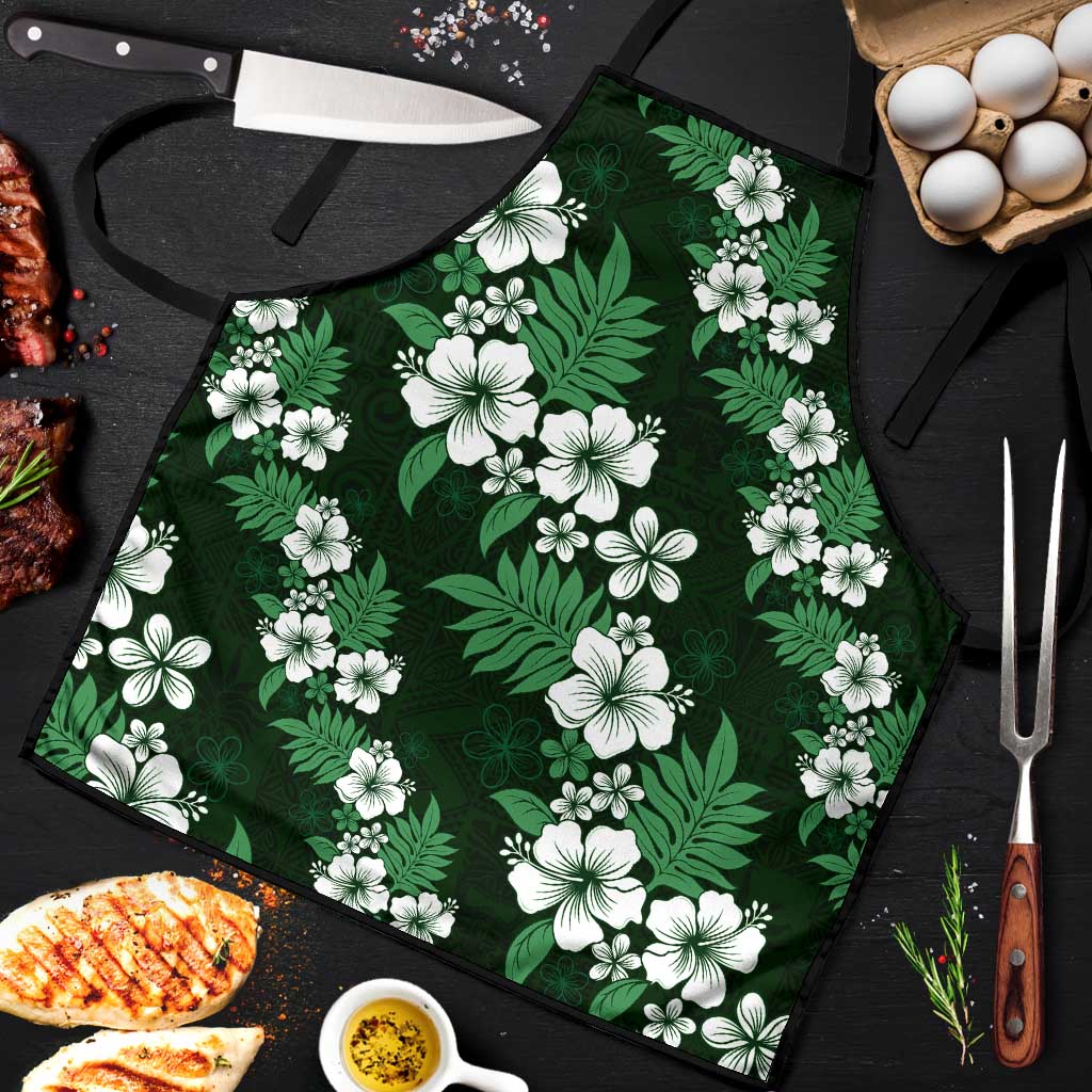 Hawaiian Hibiscus Tribal Floral Green Apron Polynesian Tapa Pattern - Polynesian Pride