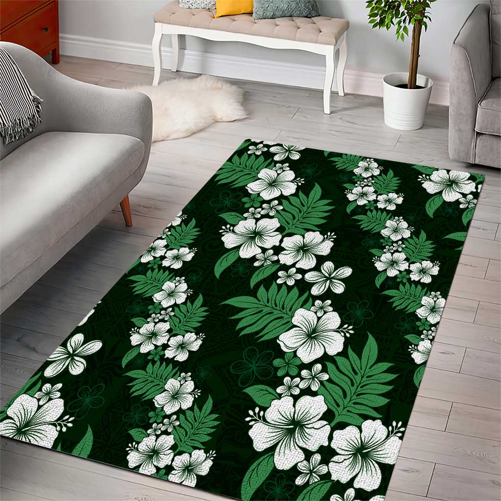 Hawaiian Hibiscus Tribal Floral Green Area Rug Polynesian Tapa Pattern - Polynesian Pride