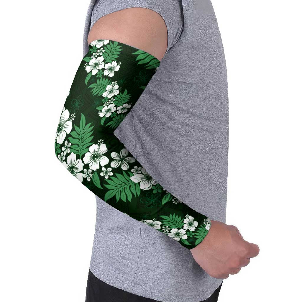 Hawaiian Hibiscus Tribal Floral Green Arm Sleeves Polynesian Tapa Pattern - Polynesian Pride