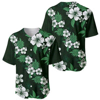 Hawaiian Hibiscus Tribal Floral Green Baseball Jersey Polynesian Tapa Pattern - Polynesian Pride