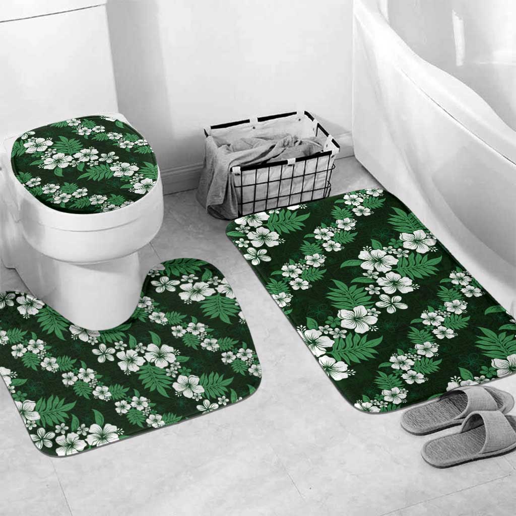 Hawaiian Hibiscus Tribal Floral Green Bathroom Set Polynesian Tapa Pattern - Polynesian Pride