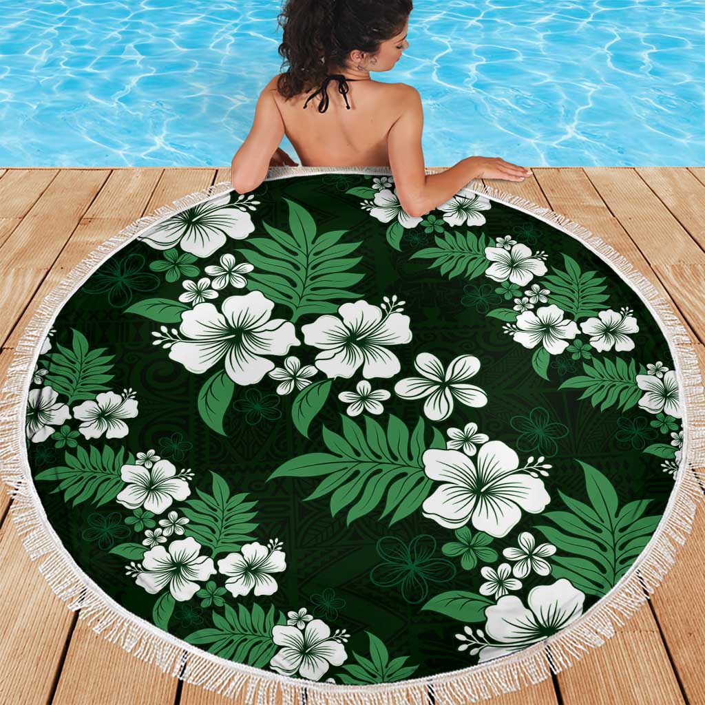 Hawaiian Hibiscus Tribal Floral Green Beach Blanket Polynesian Tapa Pattern - Polynesian Pride