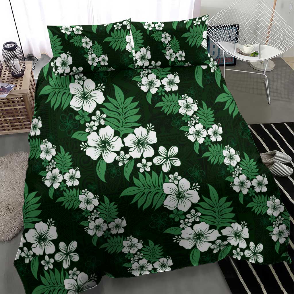 Hawaiian Hibiscus Tribal Floral Green Bedding Set Polynesian Tapa Pattern - Polynesian Pride