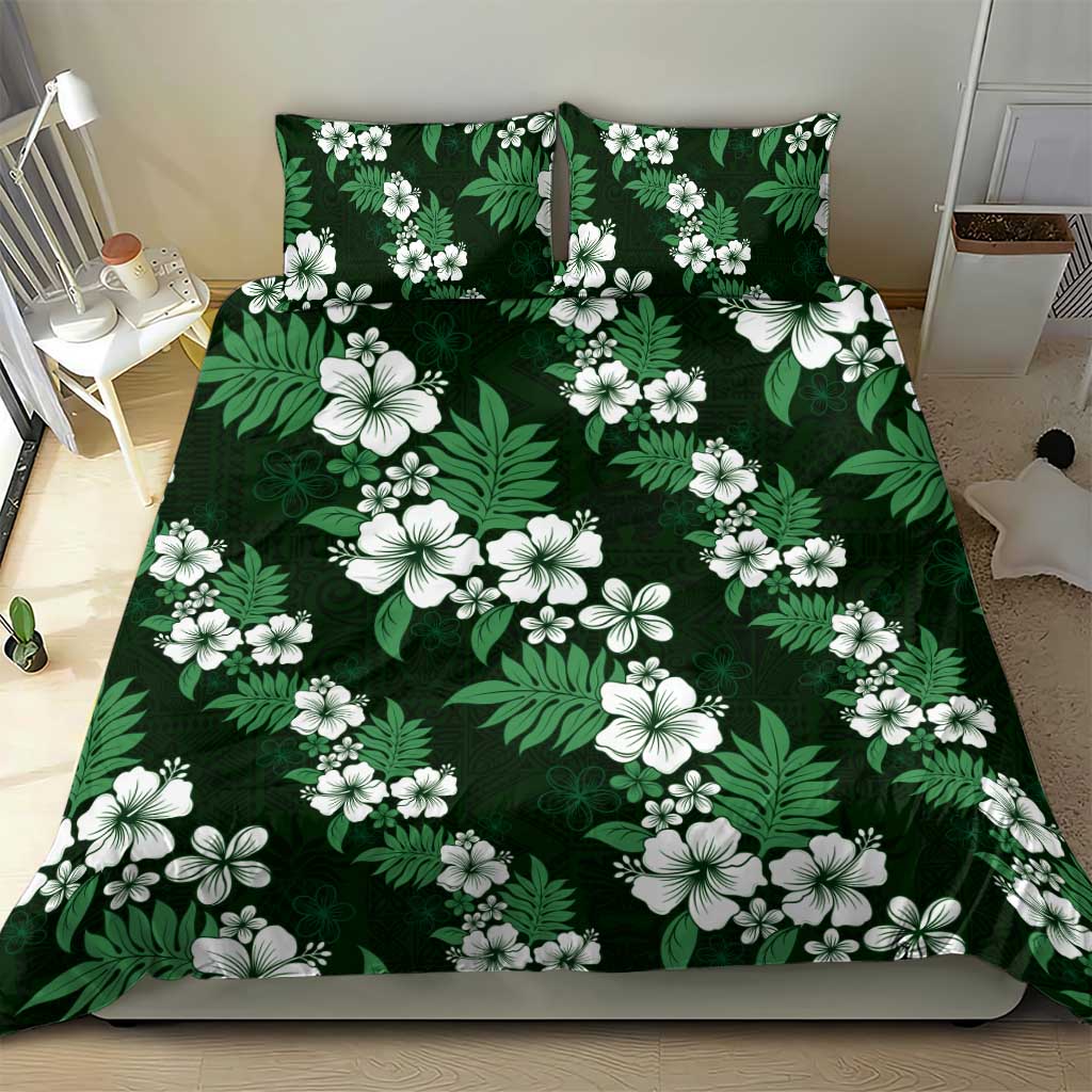 Hawaiian Hibiscus Tribal Floral Green Bedding Set Polynesian Tapa Pattern - Polynesian Pride