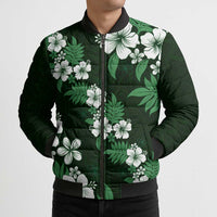 Hawaiian Hibiscus Tribal Floral Green Bomber Puffer Jacket Polynesian Tapa Pattern - Polynesian Pride