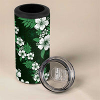 Hawaiian Hibiscus Tribal Floral Green 4 in 1 Can Cooler Tumbler Polynesian Tapa Pattern - Polynesian Pride