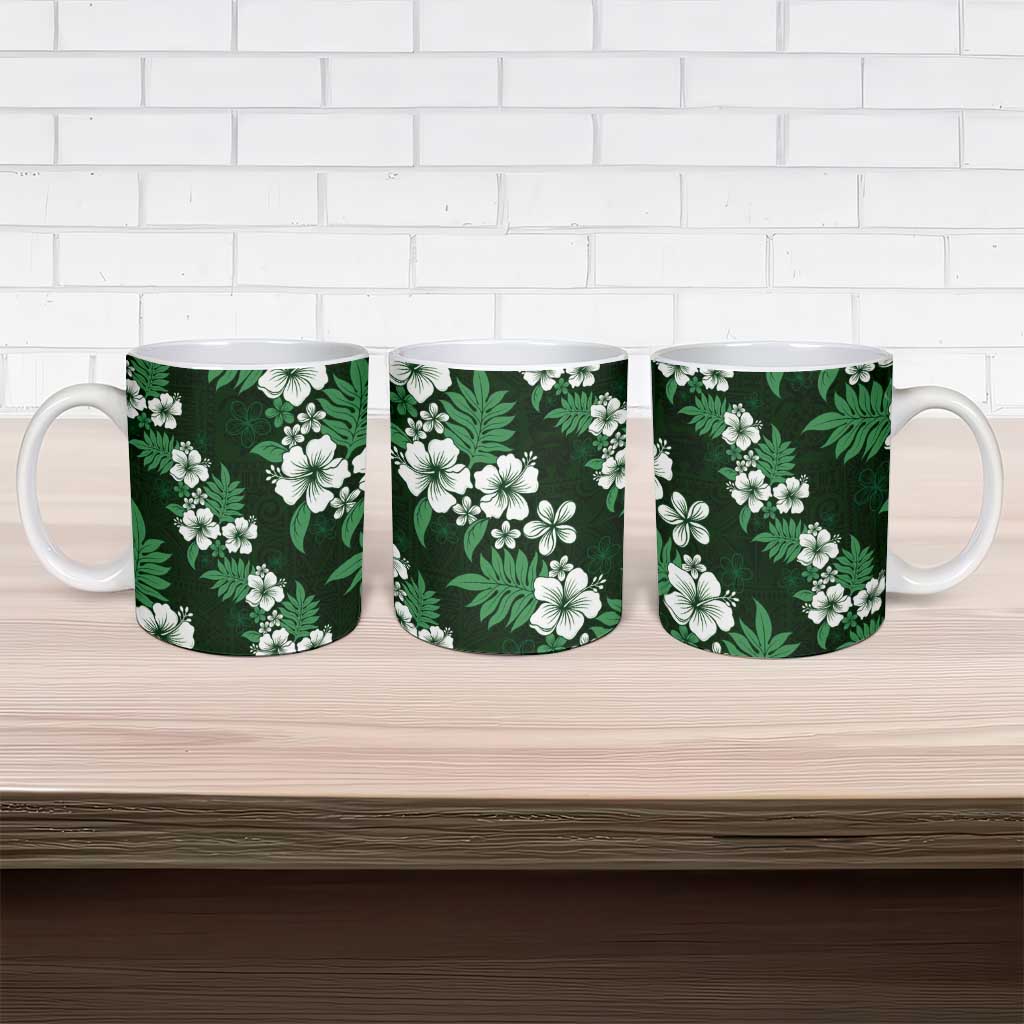 Hawaiian Hibiscus Tribal Floral Green Ceramic Mug Polynesian Tapa Pattern - Polynesian Pride