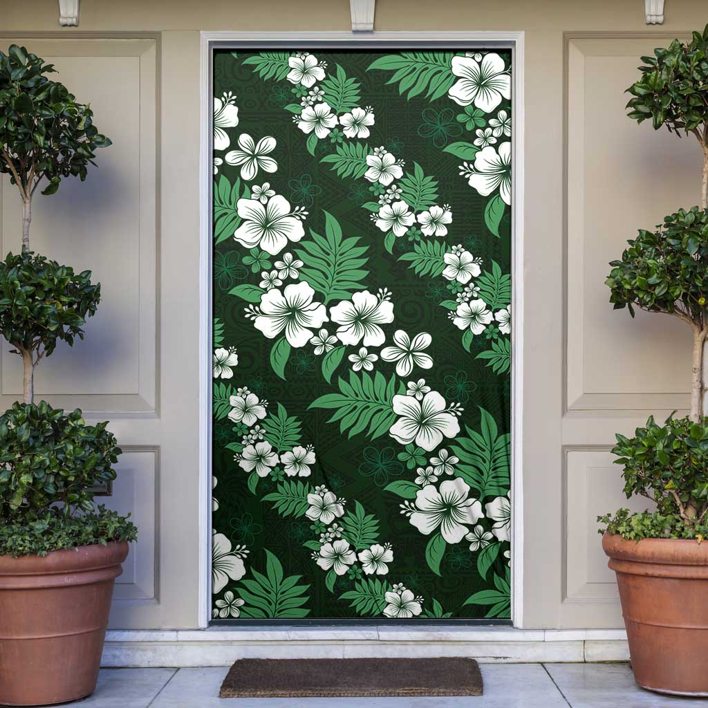 Hawaiian Hibiscus Tribal Floral Green Door Cover Polynesian Tapa Pattern - Polynesian Pride